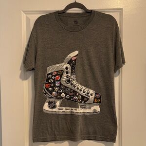 Reebok Gray Short Sleeve Tee with Hockey Skate Graphic